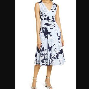 Vince Camuto Floral Faux Wrap Sleeveless Midi Dress In Periwinkle Size 4